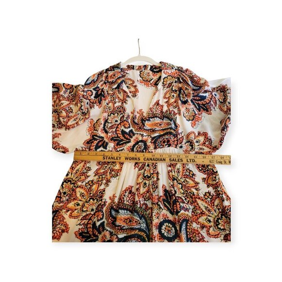 Free People Paisley Boho Mini Dress XS Long Sleeve Cream Fall Style - Picture 8 of 10